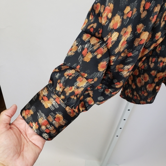 ZARA Black Brown Print Relaxed Dressy Blouse Top Size Small - Picture 3 of 10